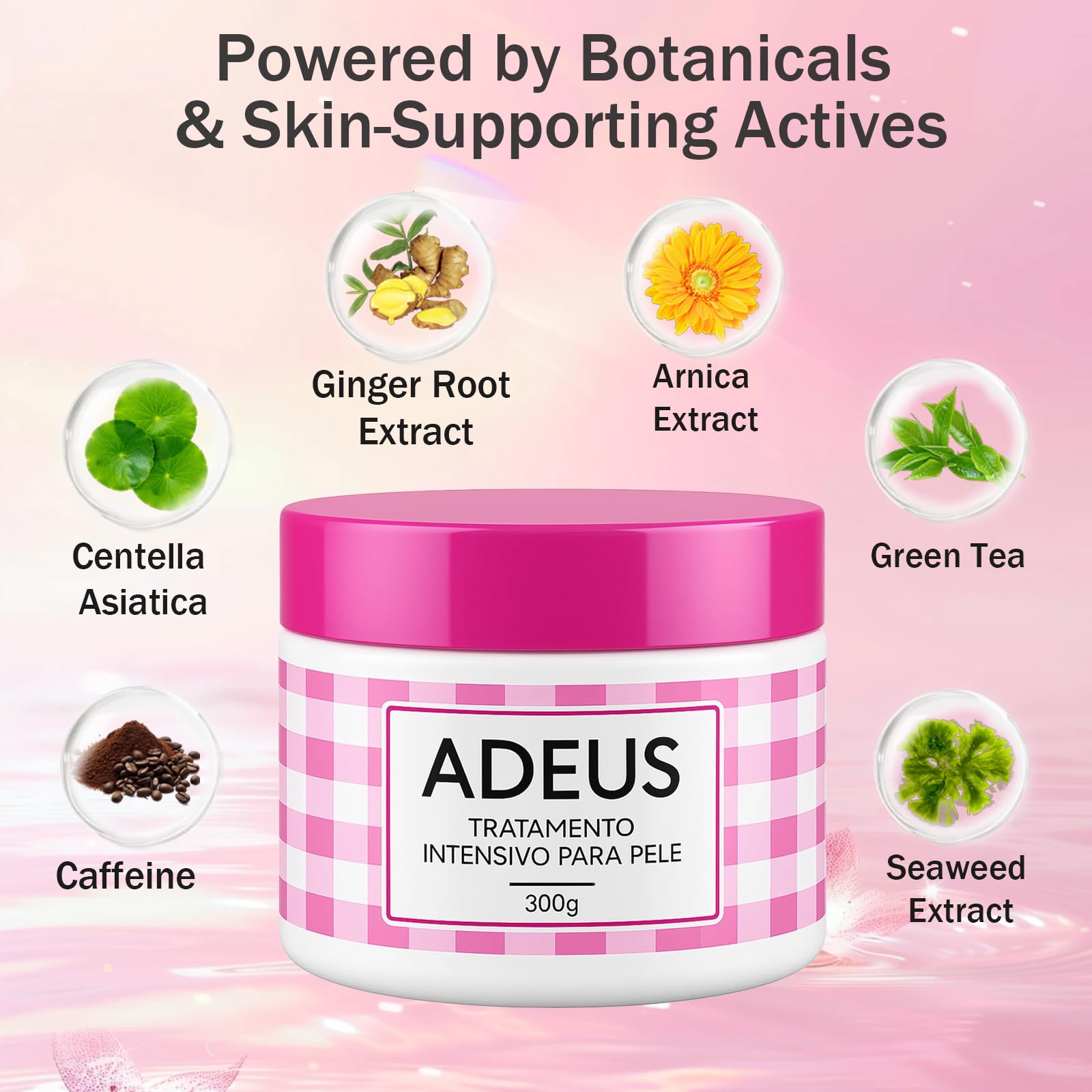 JINMAO ingredients label close-up emphasizing arnica, ginger, caffeine benefits
