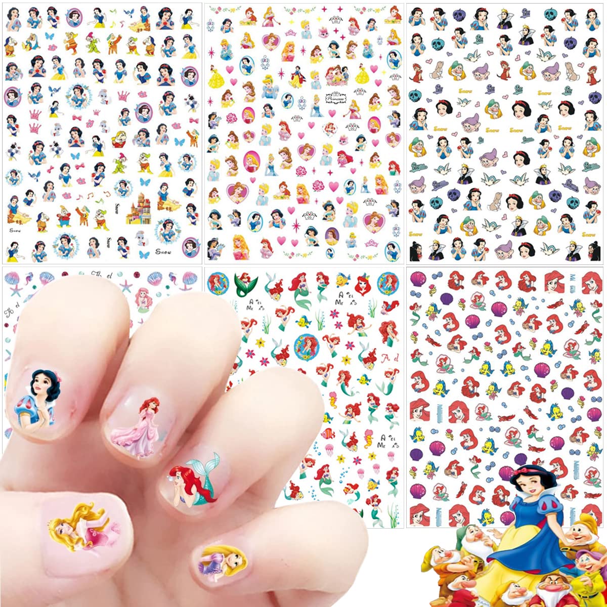 JinPren front packaging showing six colorful mermaid nail sticker sheets for easy styling