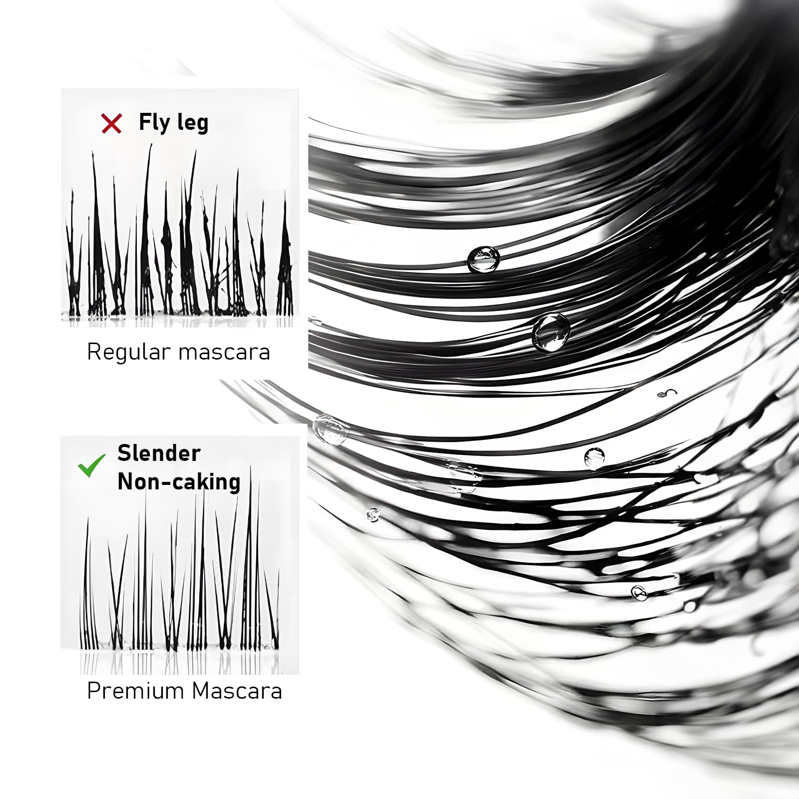 Jiodama mascara texture swatched on skin showing rich black pigment and buildable volume