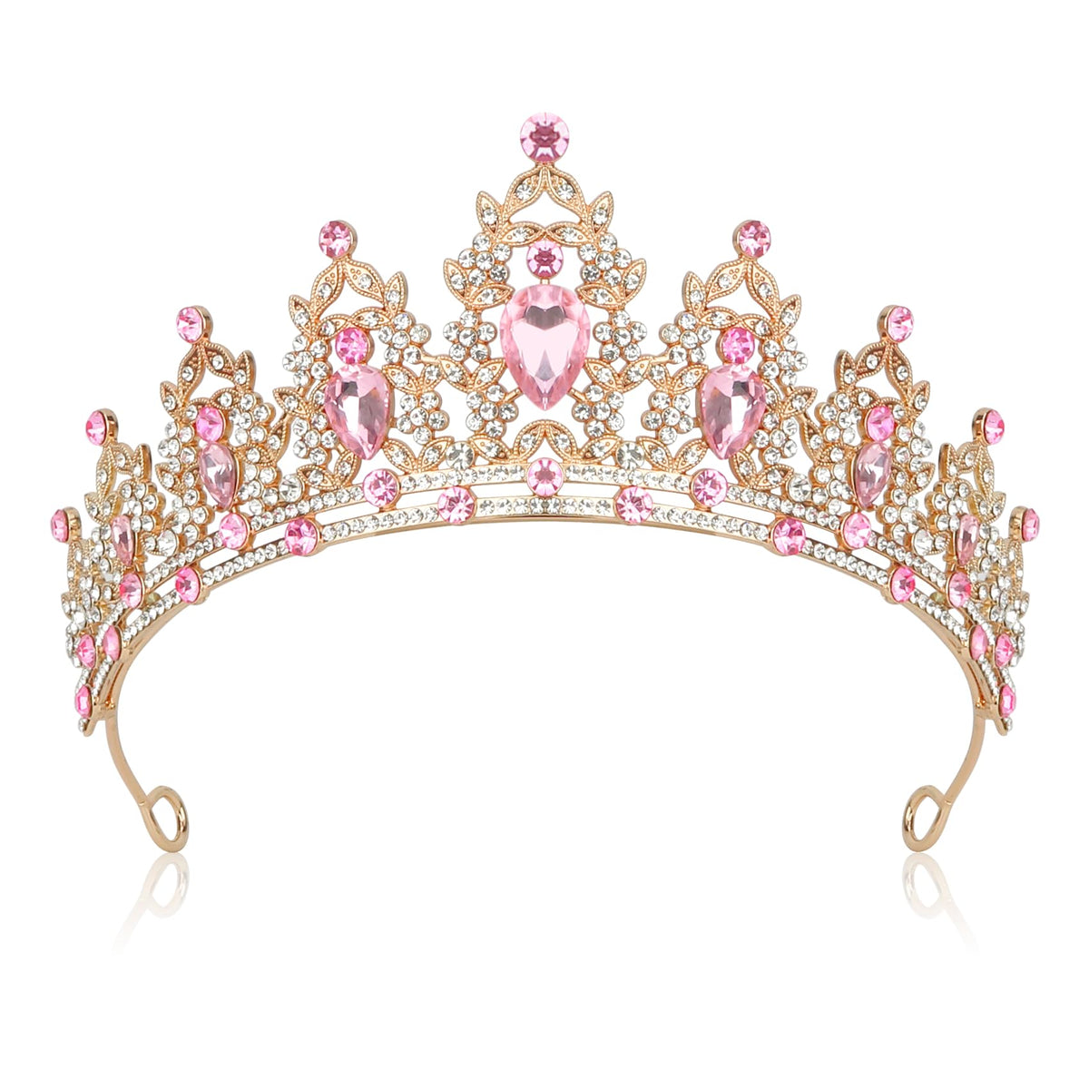 JIOMULIG front view pink tiara showing regal design and sparkle benefit