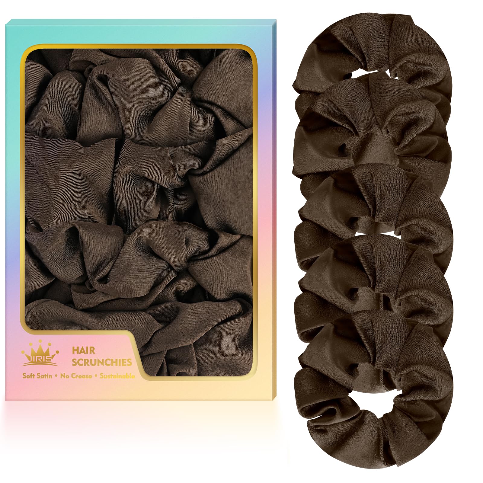 JIRIS brown scrunchies front view showing set and neutral color, stylish convenience
