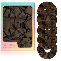 JIRIS brown scrunchies front view showing set and neutral color, stylish convenience