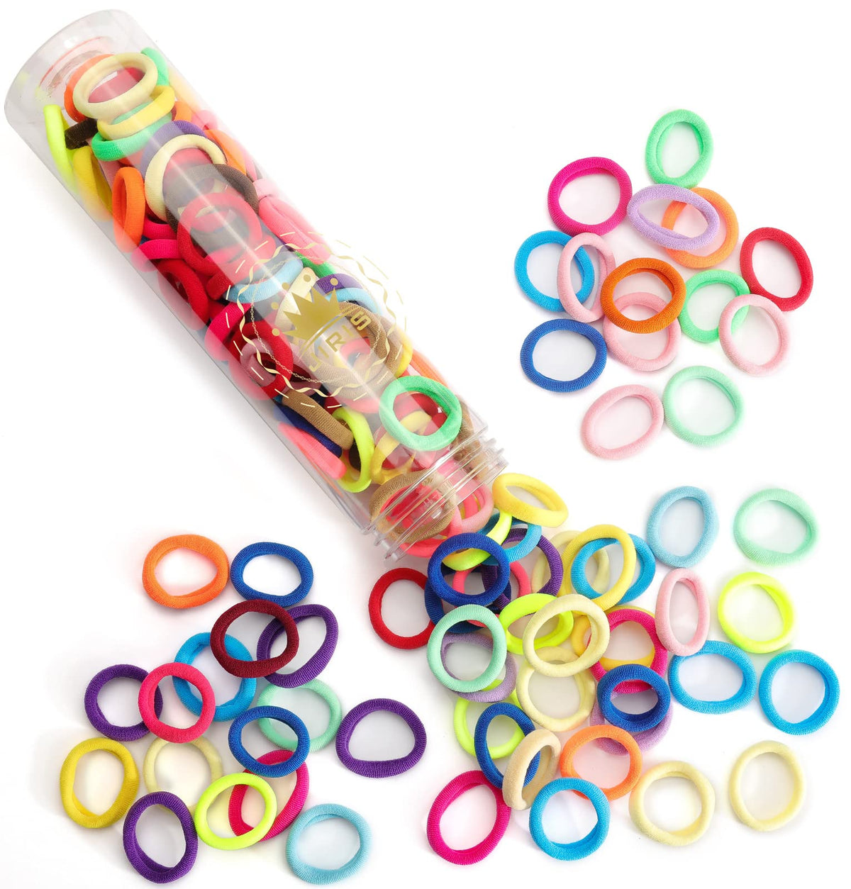 JIRIS front packaging showing 100 rainbow hair ties and bulk value