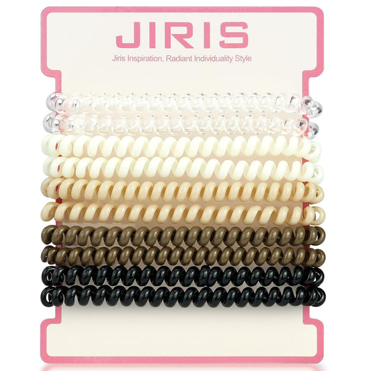 JIRIS front packaging showing ten compact spiral hair ties and colors