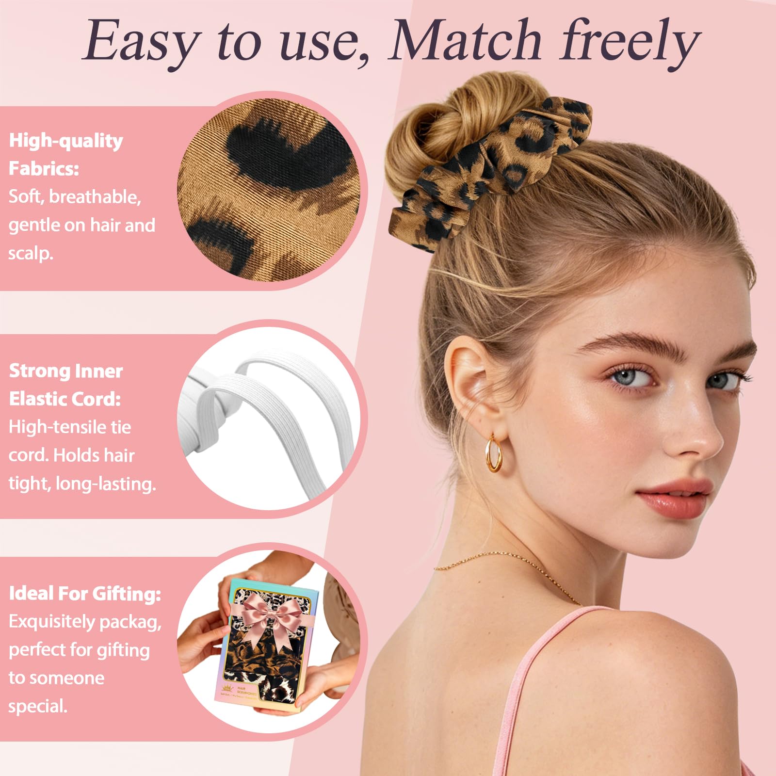 JIRIS scrunchie next to a hand showing scale and generous size.
