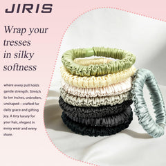 JIRIS scrunchie next to hand to show size and comfortable fit for daily wear