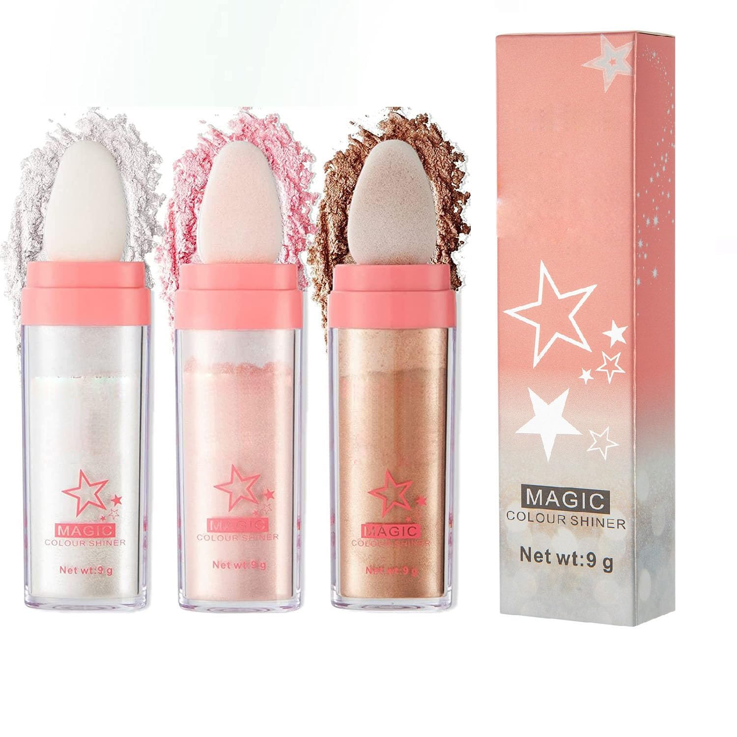 JISKG highlighter front view showing compact and shades, portable shimmer