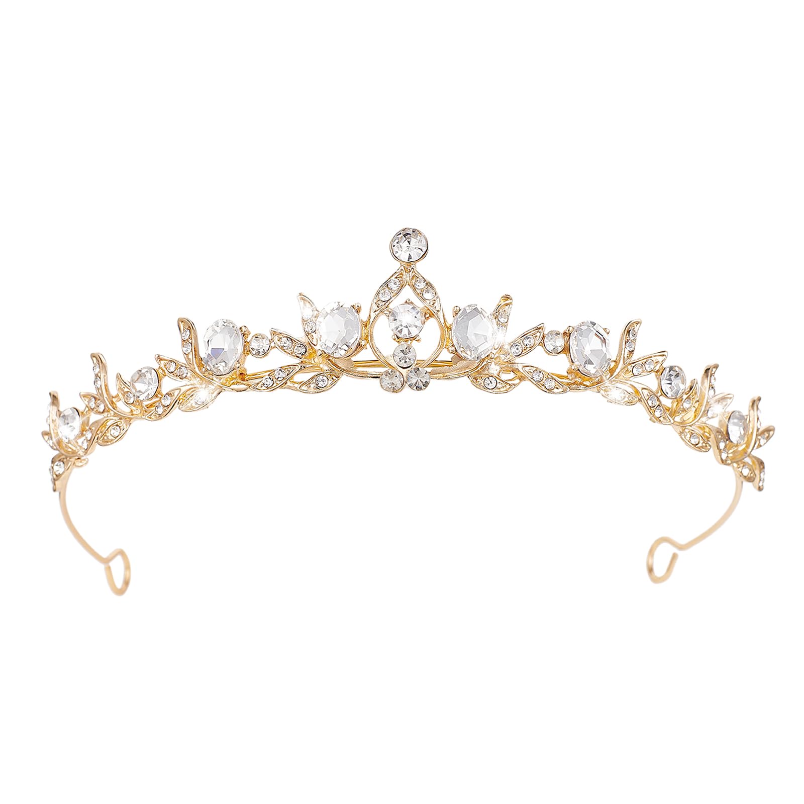 JITINX gold tiara front view shows elegant shape and sparkle