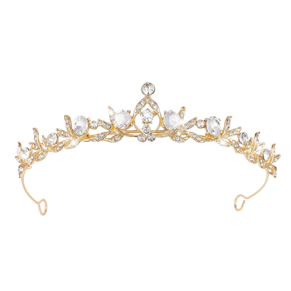 JITINX gold tiara front view shows elegant shape and sparkle