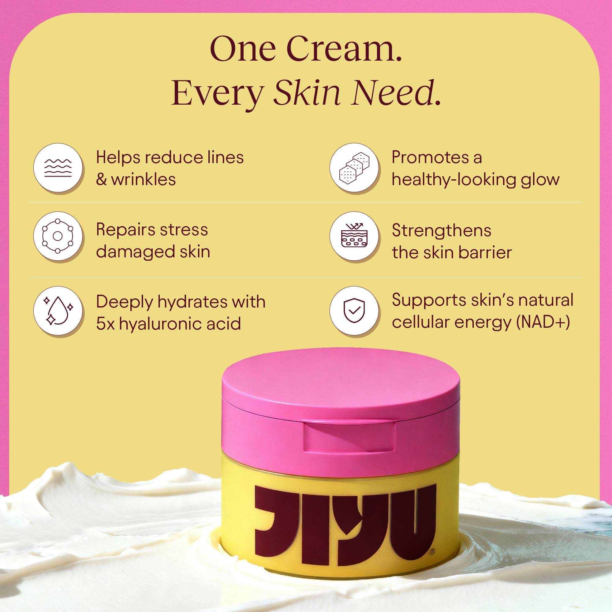 JIYU cream close-up on a spatula emphasizing smooth texture and fast-spreading hydration