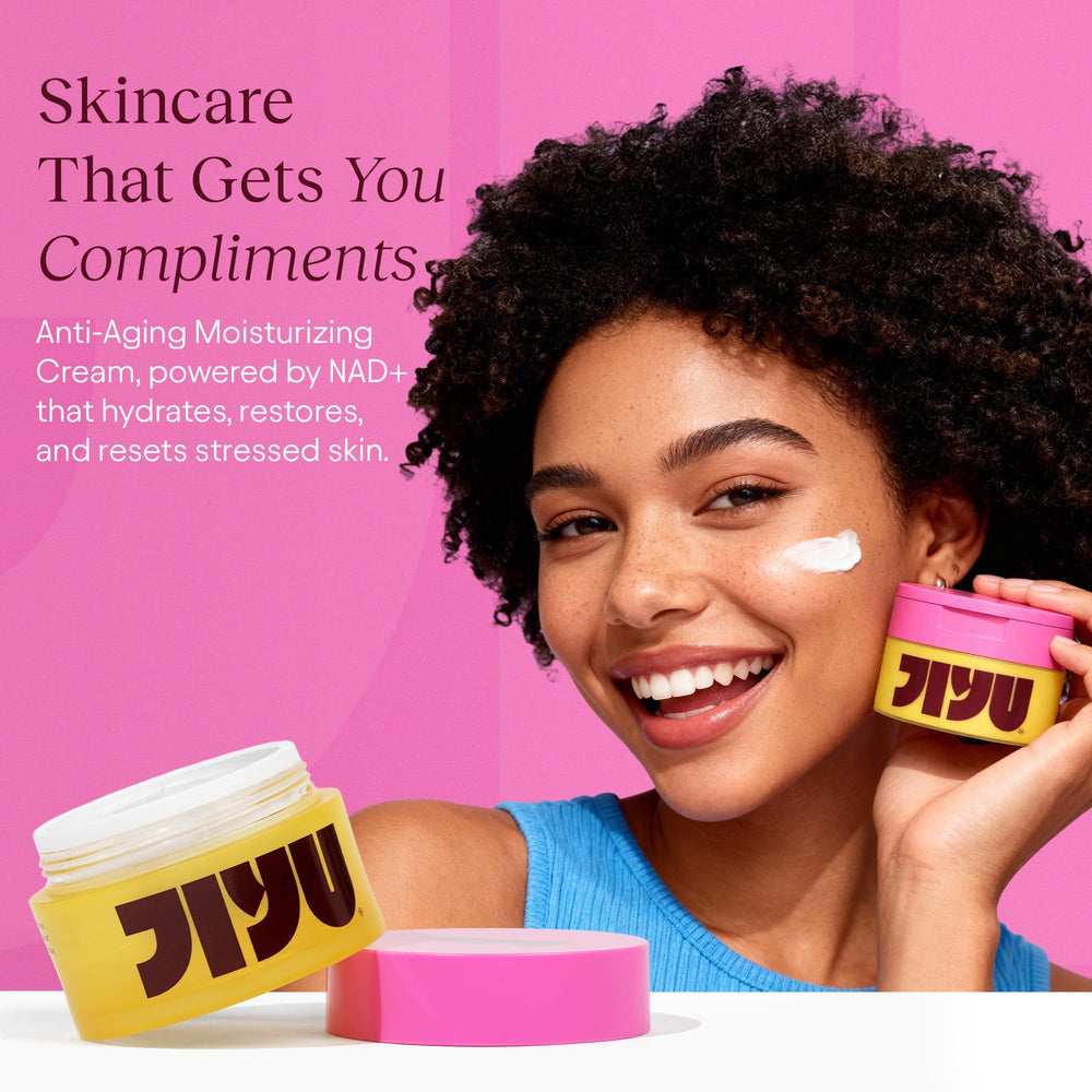 JIYU open jar revealing creamy lightweight texture and hydrating finish for quick absorption