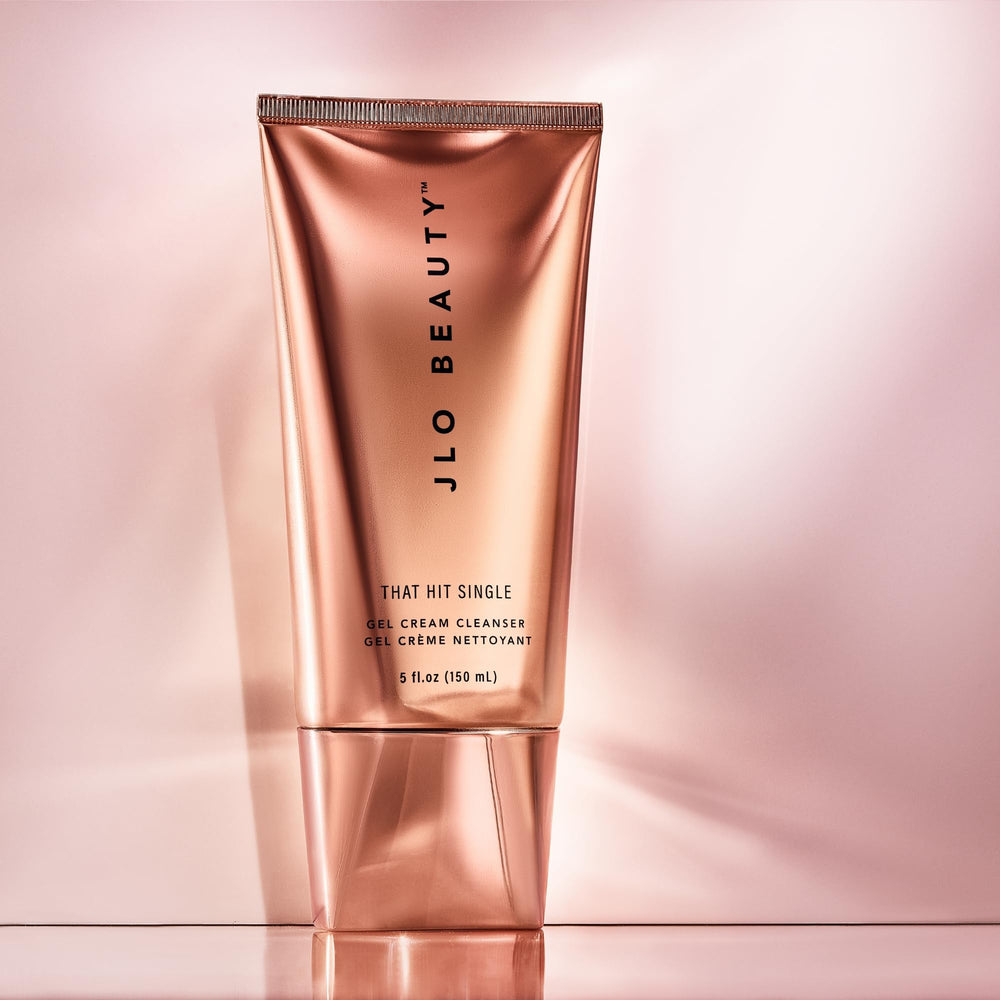 JLO BEAUTY bottle on bathroom counter portraying everyday routine ease