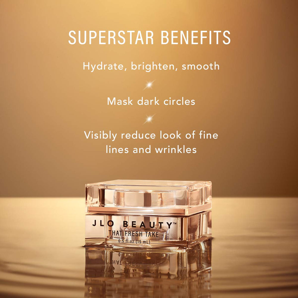 JLO BEAUTY cream on fingertip ready to apply, highlights light absorbency