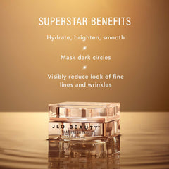 JLO BEAUTY cream on fingertip ready to apply, highlights light absorbency