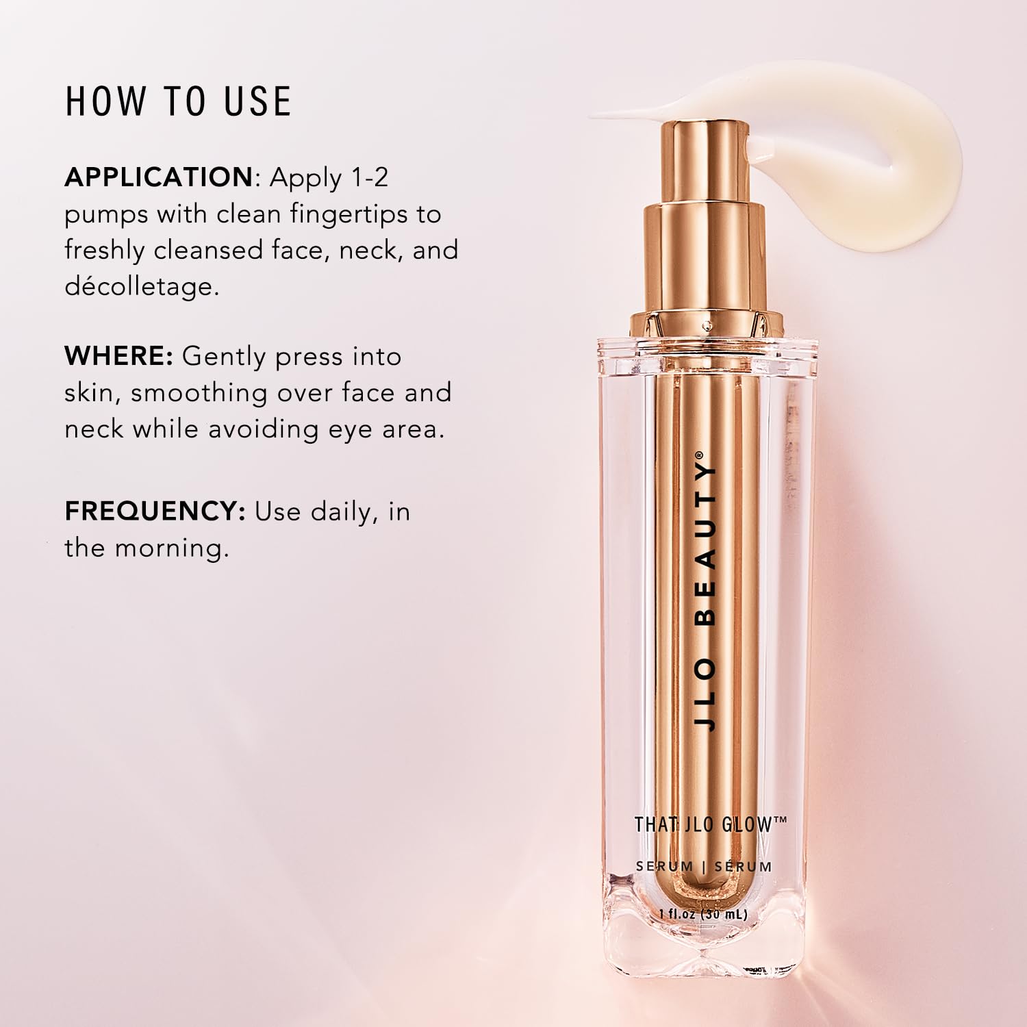 JLO BEAUTY pump dispensing serum for easy control and quick application
