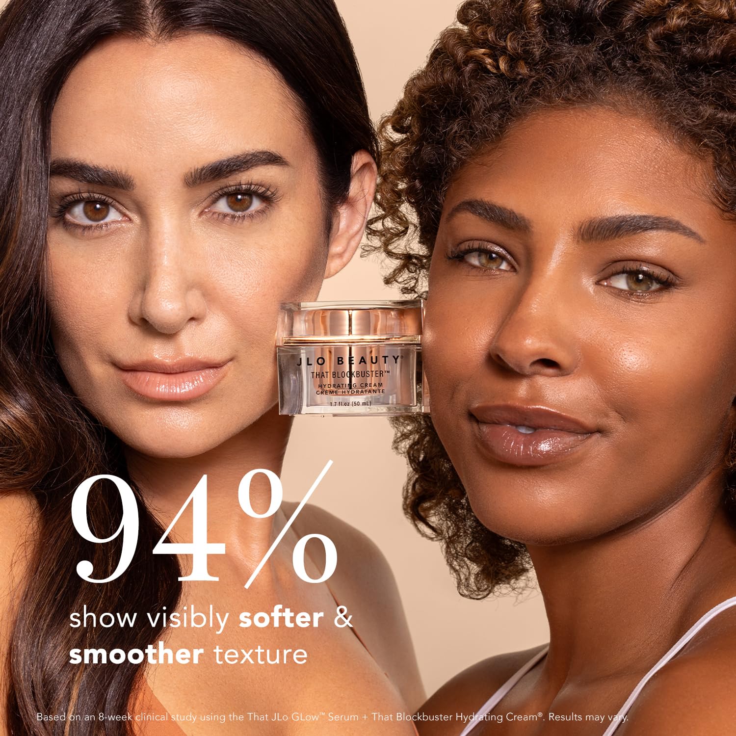 JLO BEAUTY moisturizer layered under foundation showing smooth makeup application benefit