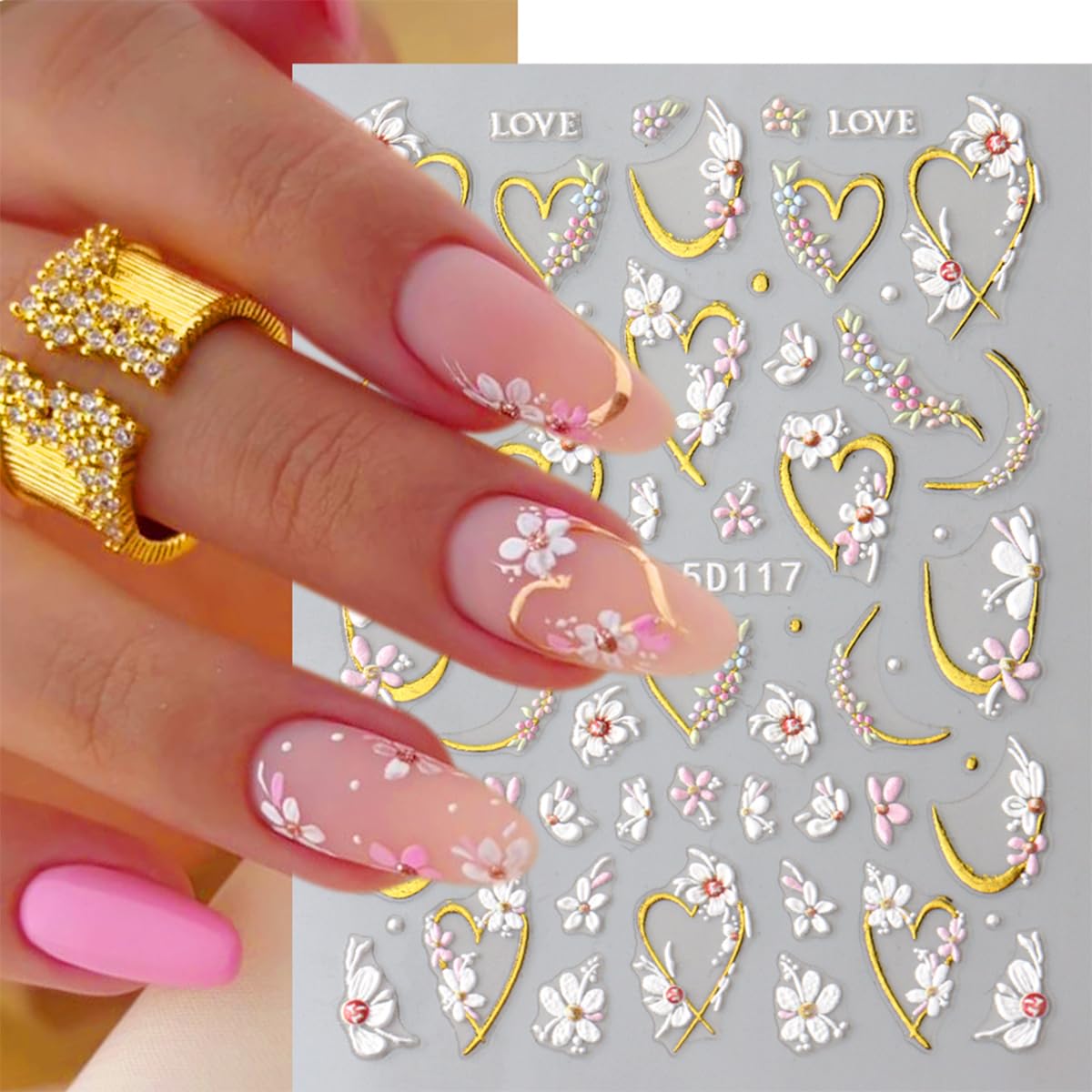 jmeowio applied on natural nails showcasing quick polished floral manicure benefit