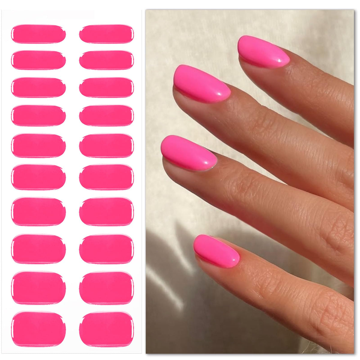 jmeowio front packaging showing bright pink gel strips and included tools for quick application