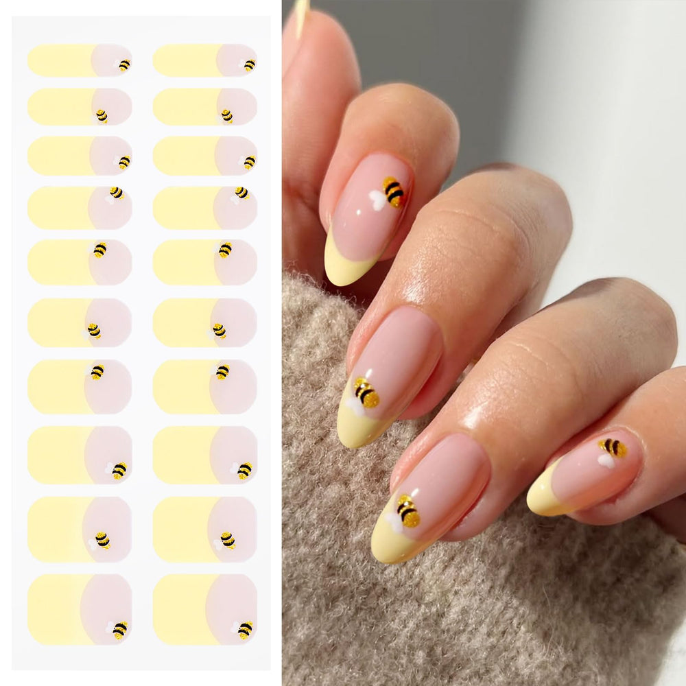 jmeowio front packaging showing bee yellow French tip design and kit contents