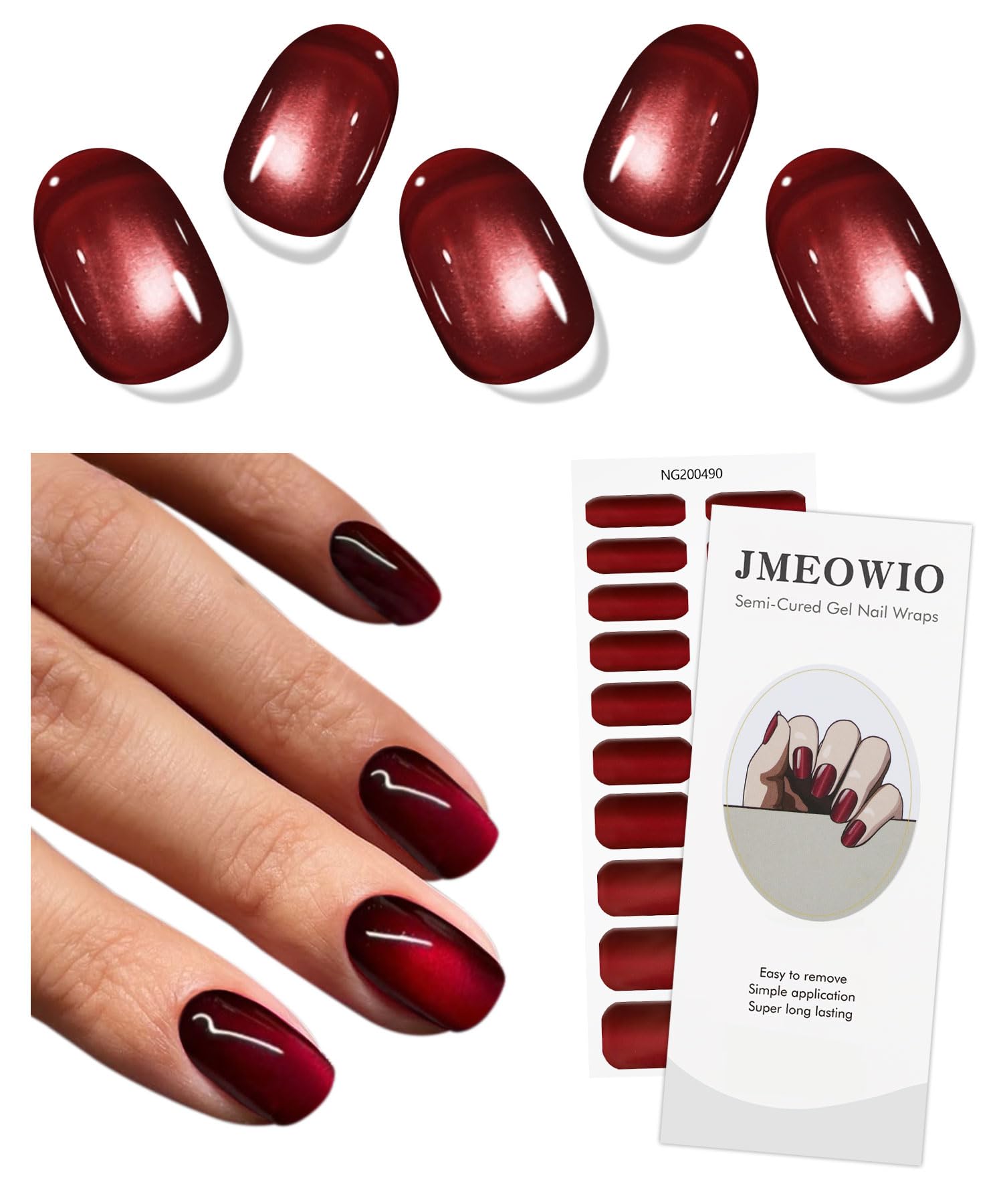 jmeowio front packaging showing cat eyes red design and easy application benefit
