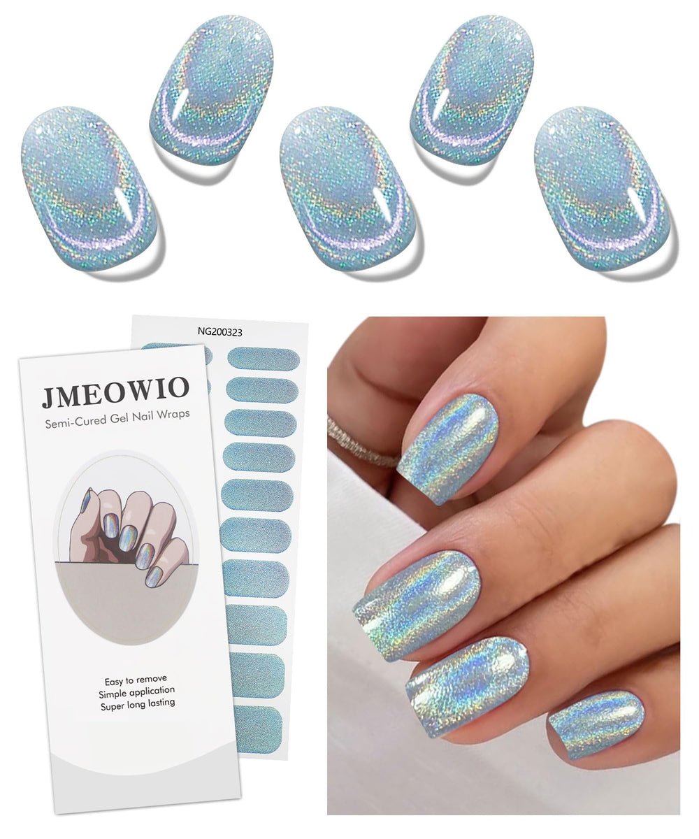 jmeowio front packaging showing glitter gel strips and contents for easy home use