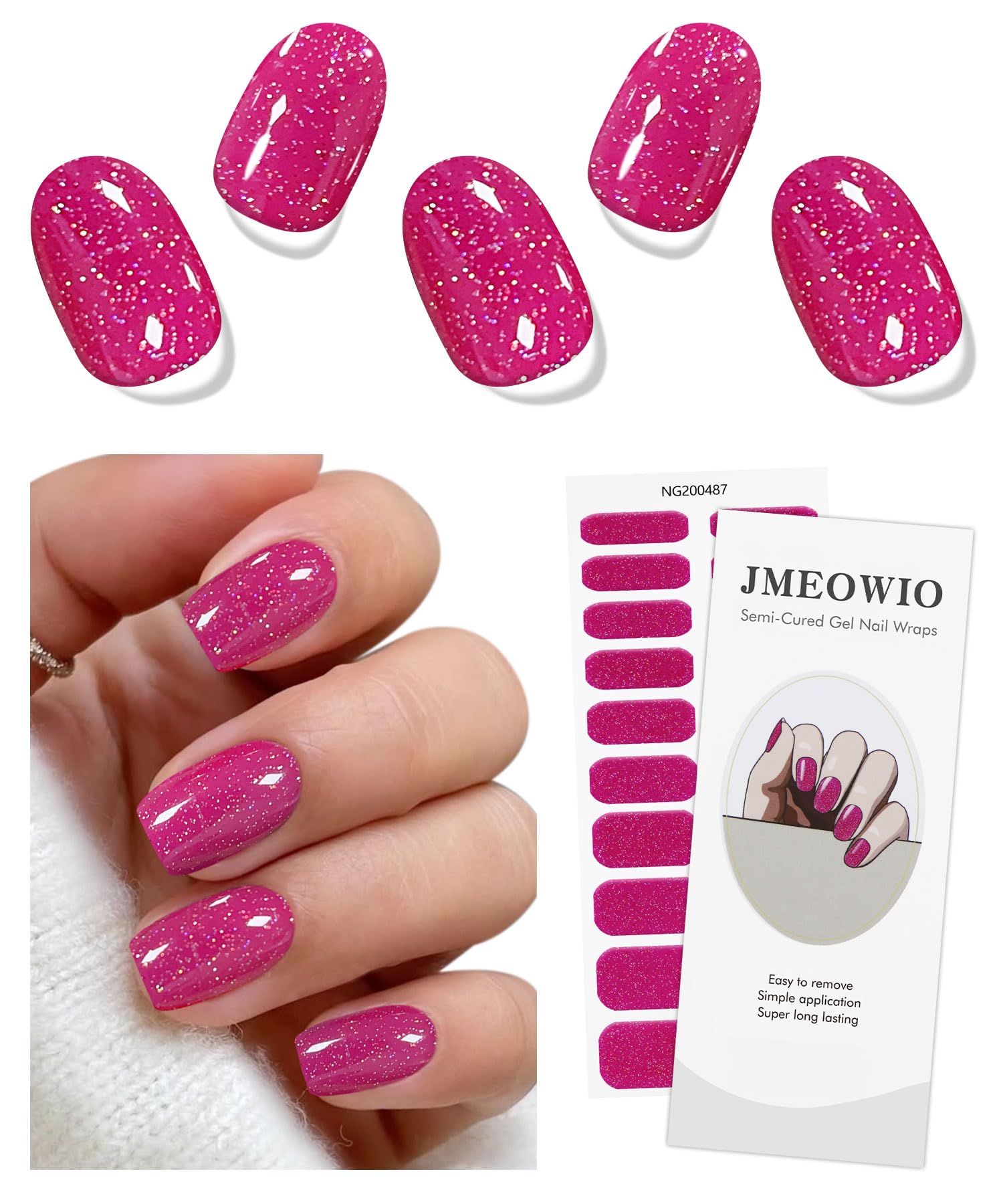 jmeowio front packaging showing glitter pink wraps and included tools