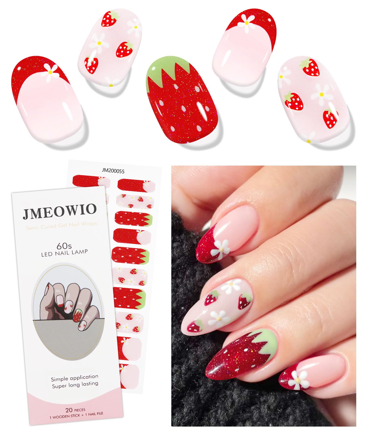jmeowio front packaging showing strawberry white flower design and ready-to-use kit benefit