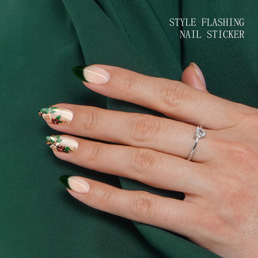 jmeowio applied on hand demonstrating polished green French tip benefit