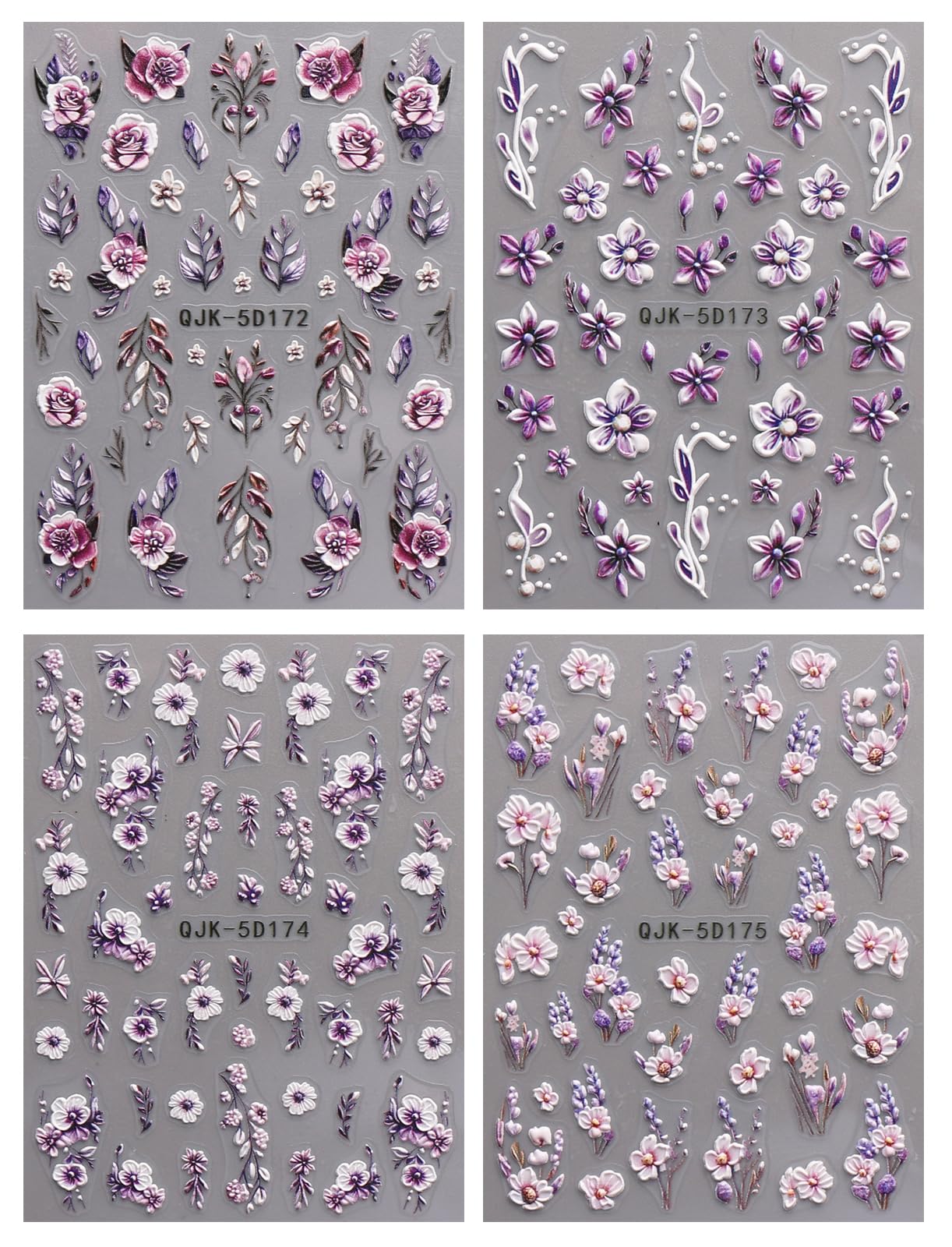 jmeowio sheet close-up displaying varied floral patterns and easy-to-peel backing