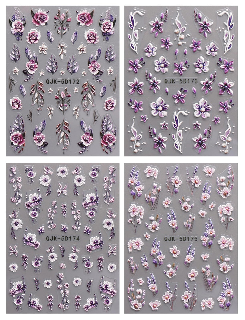 jmeowio sheet close-up displaying varied floral patterns and easy-to-peel backing