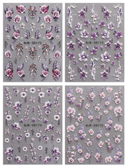 jmeowio sheet close-up displaying varied floral patterns and easy-to-peel backing