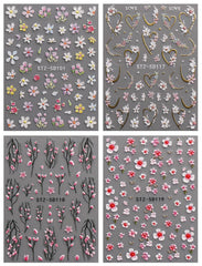 jmeowio close-up of a single sheet displaying varied floral sticker patterns clearly