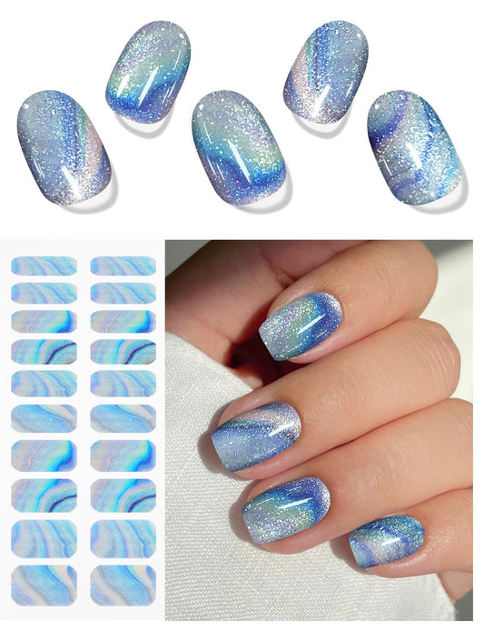 jmeowio close-up of gel strip texture highlighting glossy marble glitter finish