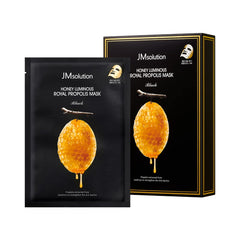 JMsolution front packaging showing 10 honey luminous masks, clear product benefit