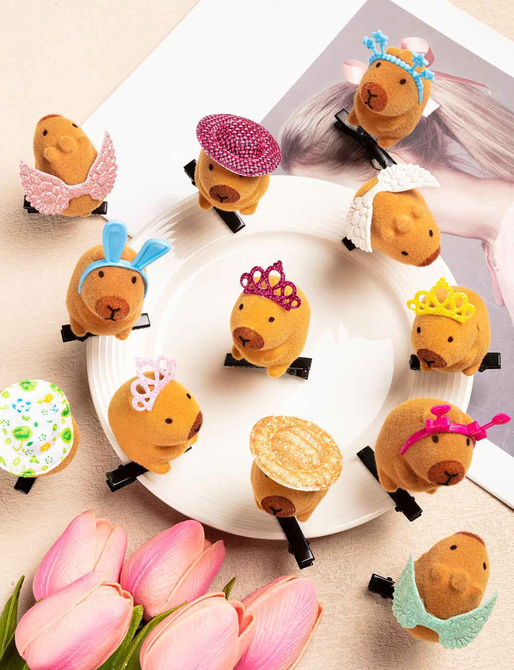 JMZYJZH capybara clips styled in hair showing playful festival look