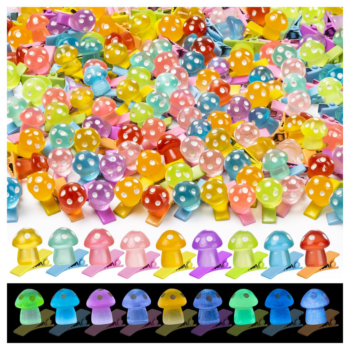 JMZYJZH front display of 42 colorful mushroom hair clips showcasing variety
