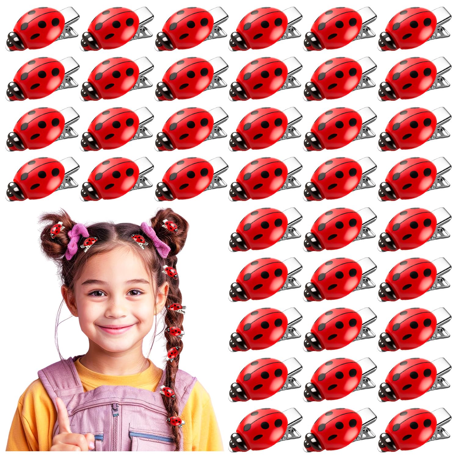 JMZYJZH front pack showing 42 red ladybug clips and value pack benefit