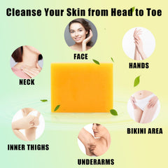 Joanssore soap bar in hand illustrating size and easy handling