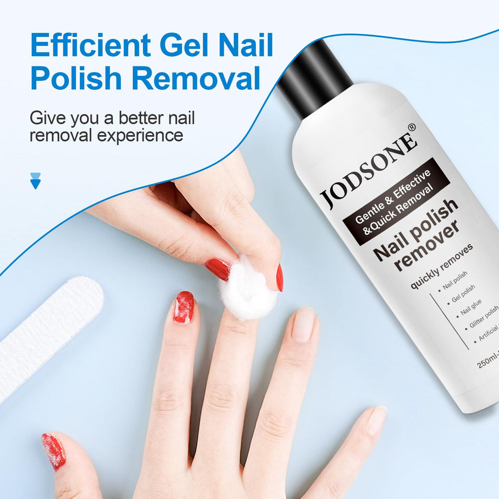 JODSONE saturated cotton pad applied to nail showing convenient at-home removal