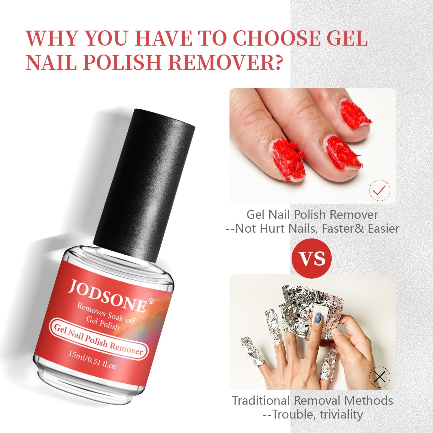 JODSONE gel remover applied on nail demonstrating easy use