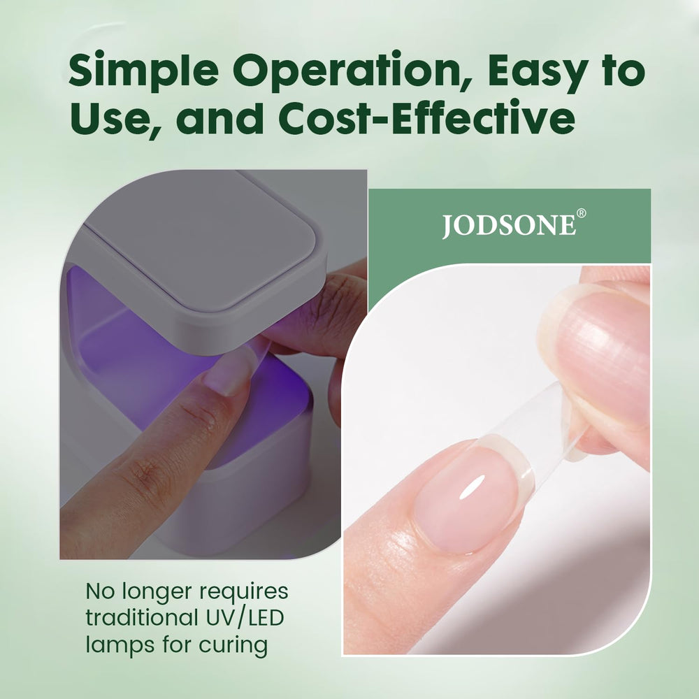 JODSONE application pressing press-on nail demonstrating fast bonding