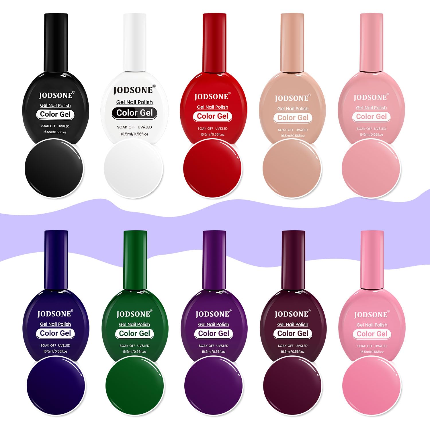 JODSONE bottle close-up of 16.5 ml gel polish showing brush and smooth consistency