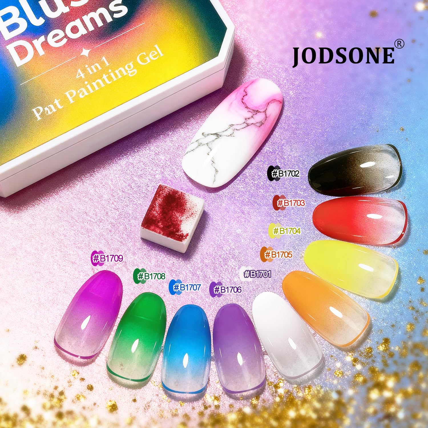 JODSONE close-up gel texture revealing silky, even patting finish benefit
