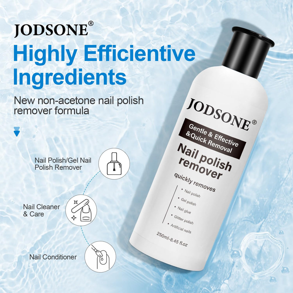 JODSONE pouring remover gel onto cotton pad demonstrating easy application benefit