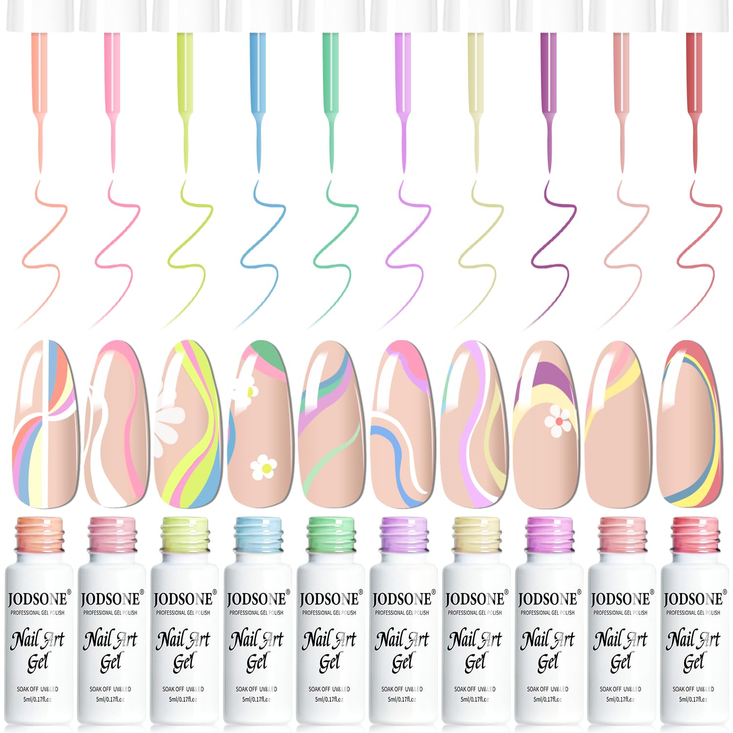 JODSONE color range row displaying ten shades from pink to purple