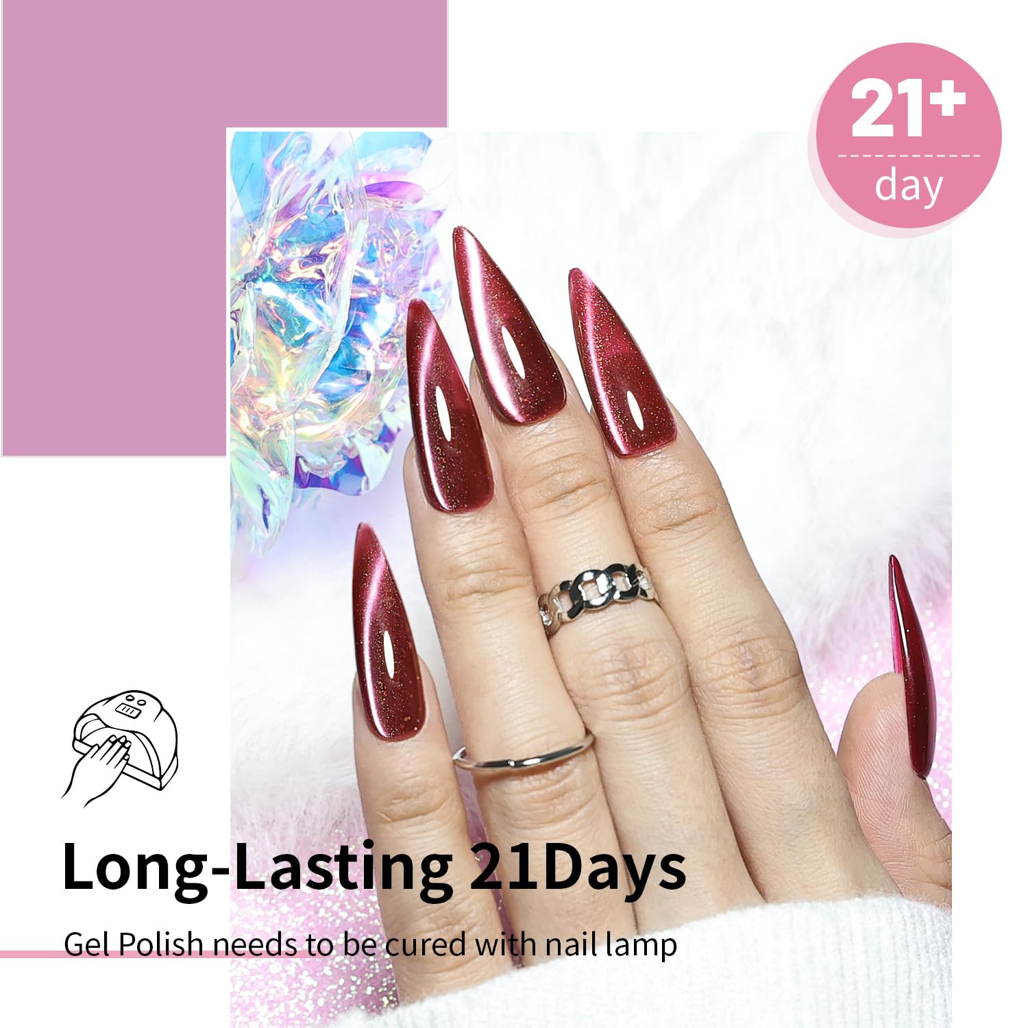 JODSONE finished nails with glassy cat-eye effect, eye-catching shine benefit