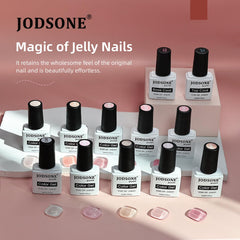 JODSONE finished nails lifestyle image showing glossy jelly manicure benefits