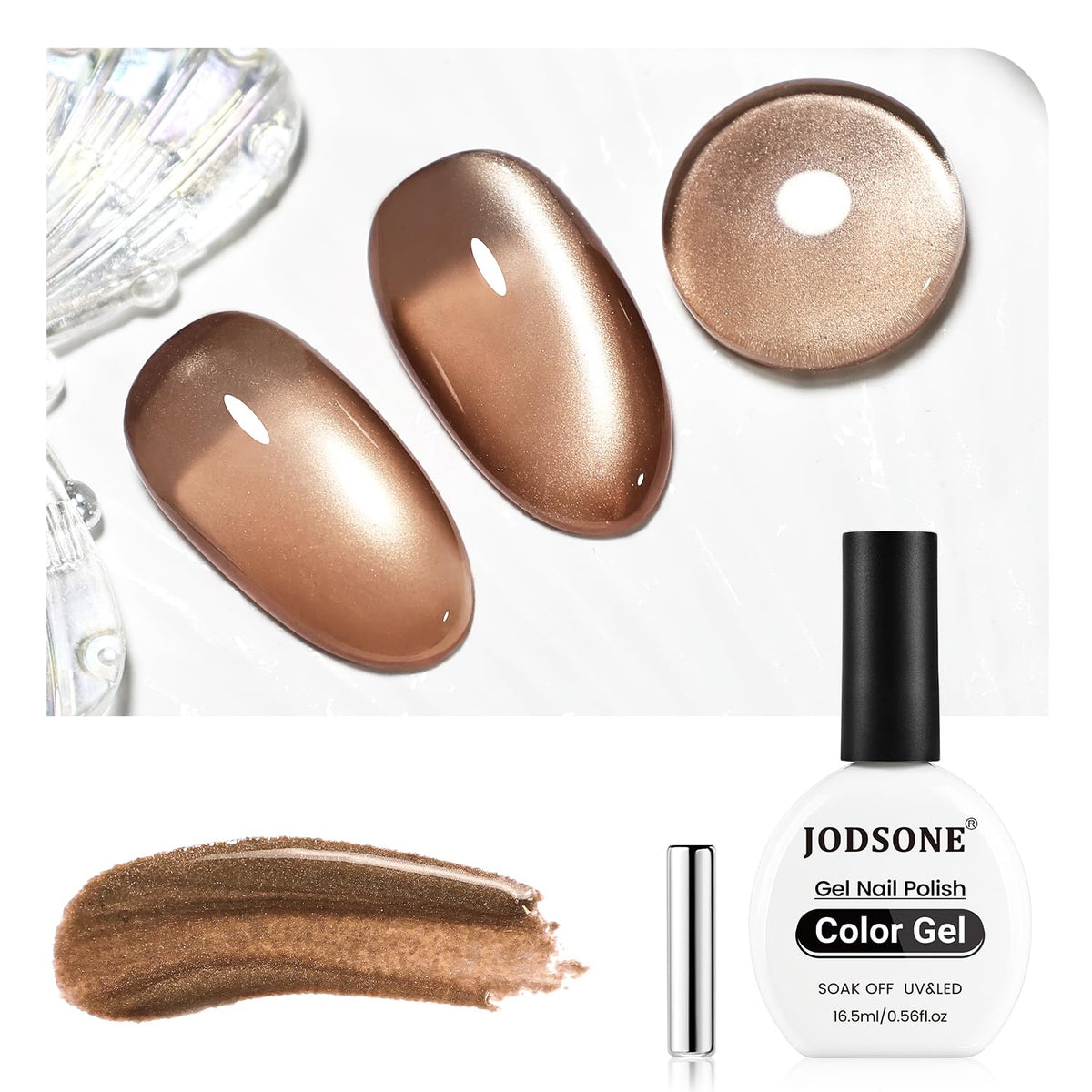 JODSONE front bottle showing brownish holographic polish and easy application benefit