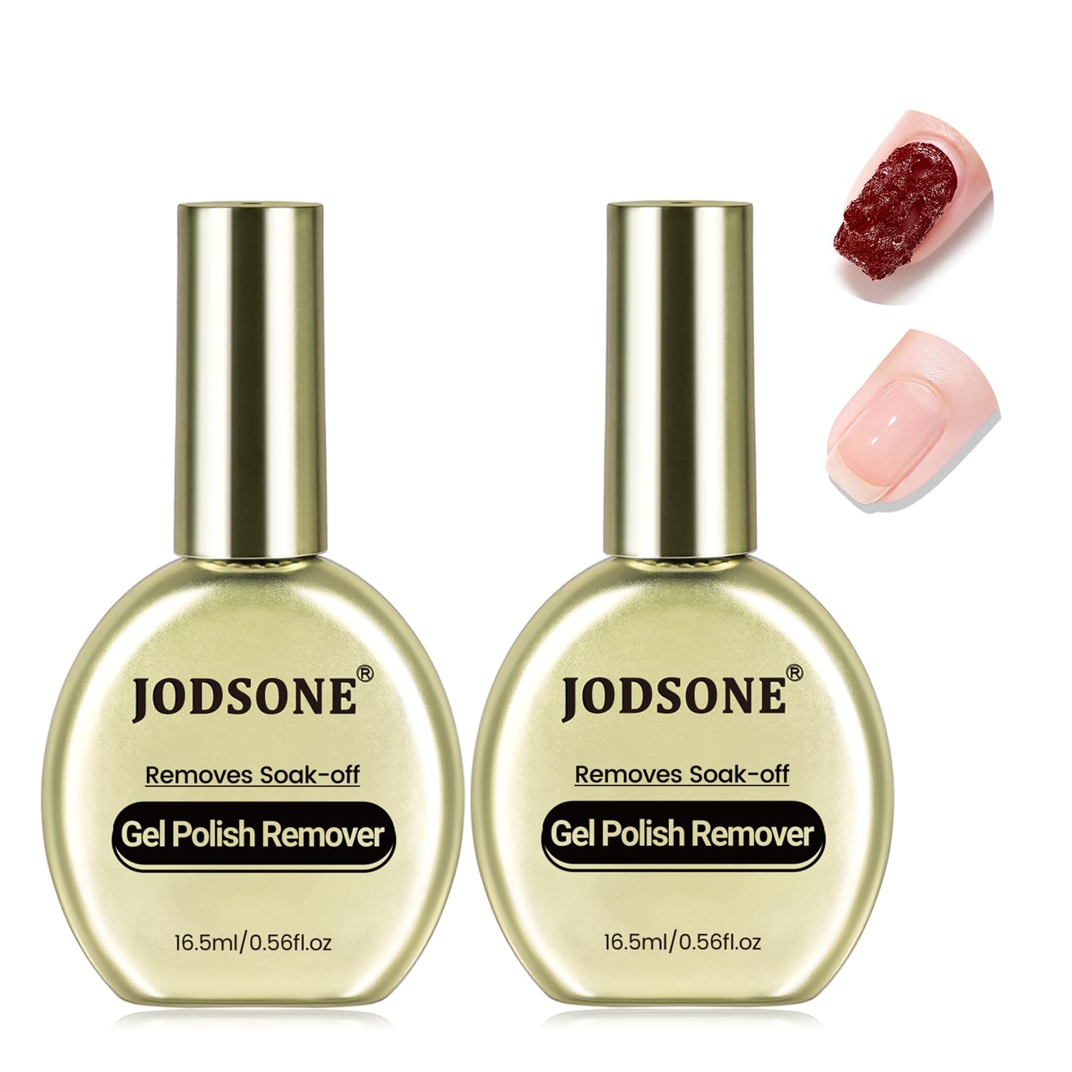 JODSONE front packaging showing two compact remover bottles for travel