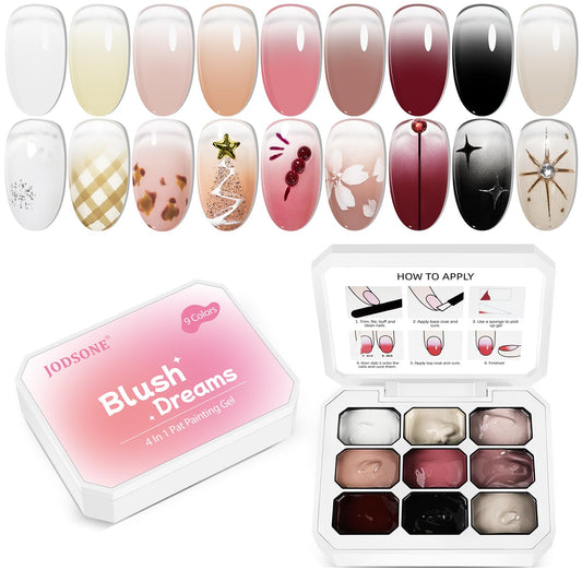 JODSONE front packaging showing nine pat paint gels and color range benefit